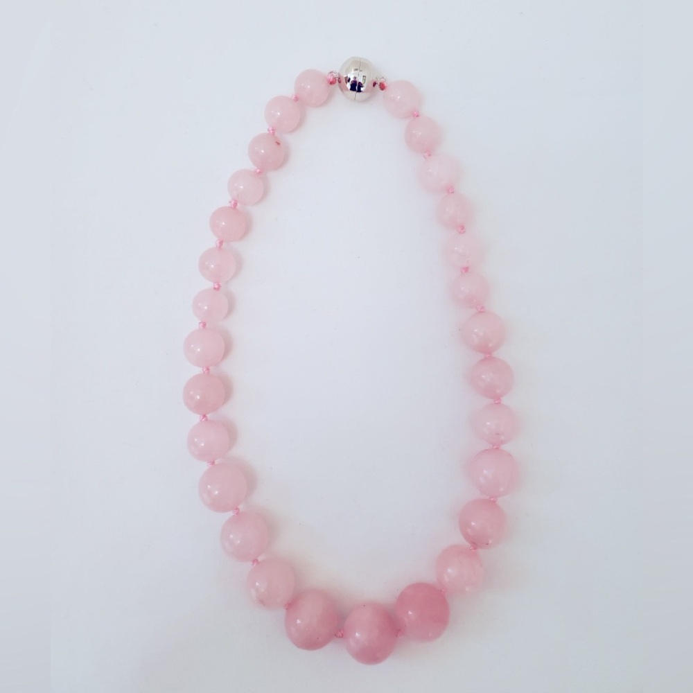 Genuine rose, quartz necklace with 925 sterling silver clasp